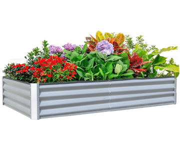 8x4x1 ft Steel Galvanized Raised Garden Bed Outdoor Planter Garden Box in Silver