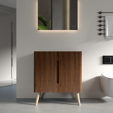 30 Inch Striped Walnut Bathroom Vanity WITHOUT Sink Freestanding Bathroom Cabinet for Modern Bathroom