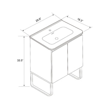 330 Inch Freestanding Wall Mounted Light Wood Bathroom Vanity with Ceramic Sink Large Storage 2 Doors Metal Support KD