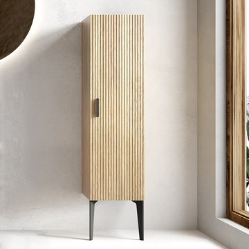 Striped Matte Black Bathroom Side Cabinet Freestanding Storage Cabinet for Modern Bathroom