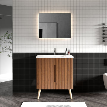 30 Inch Striped Walnut Bathroom Vanity with Sink Freestanding Wall Mounted Cabinet Options for Modern Bathrooms KD