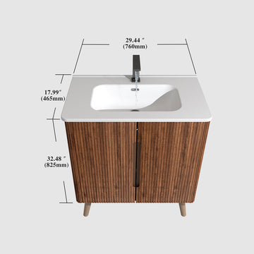 30 Inch Striped Walnut Bathroom Vanity with Sink Freestanding Wall Mounted Cabinet Options for Modern Bathrooms KD
