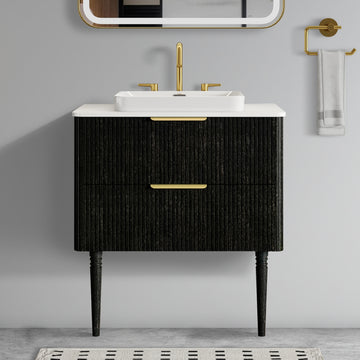 30 Inch Striped Black Oak Bathroom Vanity with Ceramic Sink Freestanding Vanity for Modern Bathroom Pre Assembled