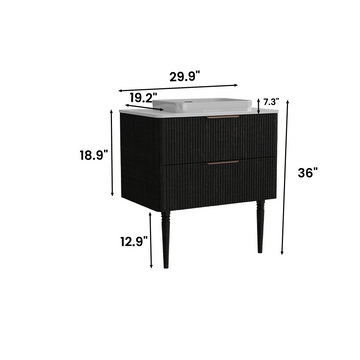 30 Inch Striped Black Oak Bathroom Vanity with Ceramic Sink Freestanding Vanity for Modern Bathroom Pre Assembled