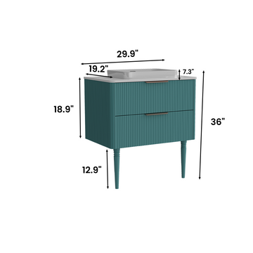 30 Inch Striped Aquamarine Bathroom Vanity with Ceramic Sink Freestanding Vanity for Modern Bathroom Pre Assembled