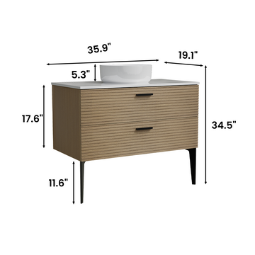 36 Inch Striped Natural Oak Bathroom Vanity with Ceramic Sink Freestanding Vanity for Modern Bathroom KD