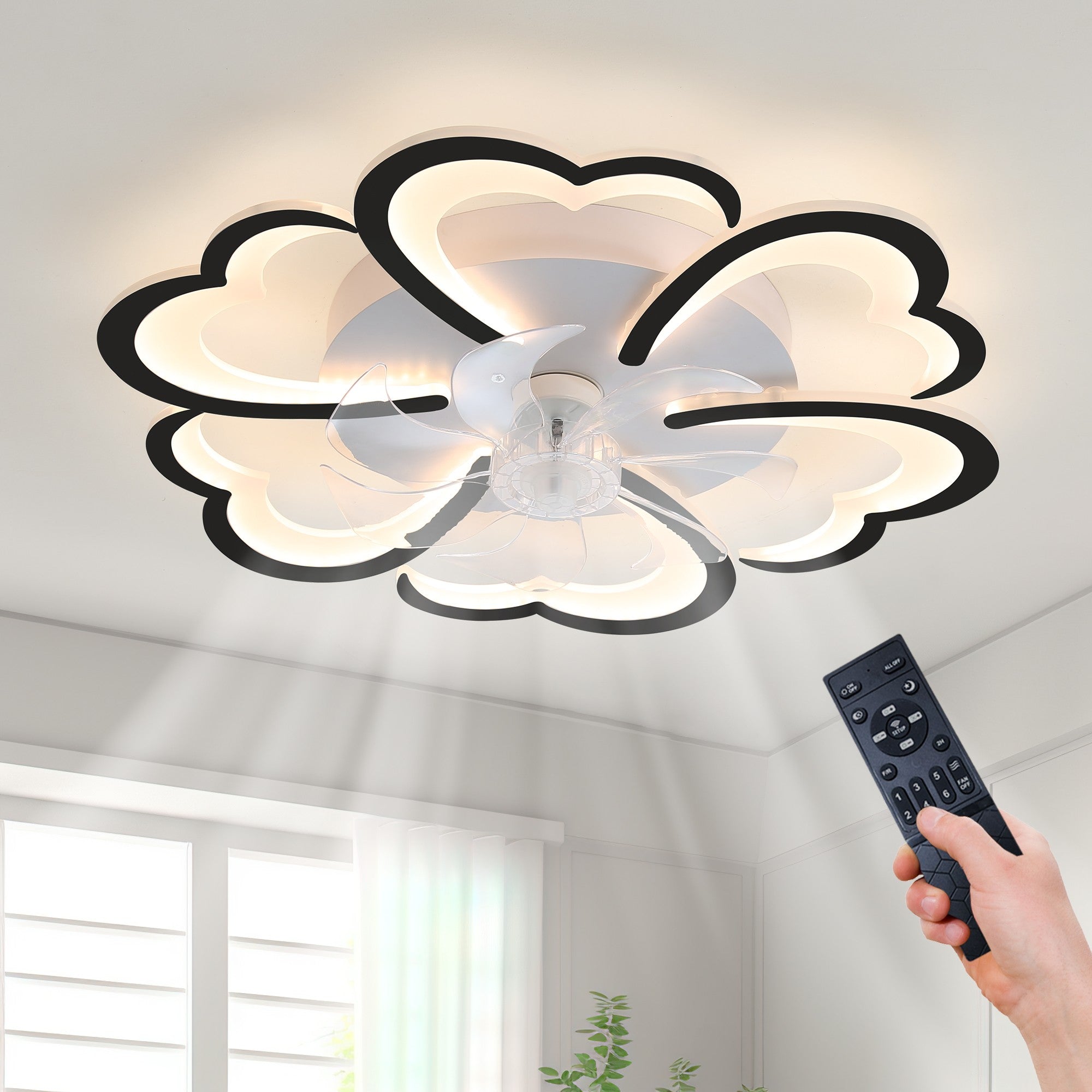 26.7 Inch Black Ceiling Fan with Lights Remote Control 3 Color Temperatures 6 Gear Wind Speed