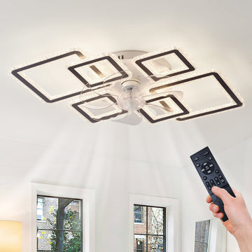 33 Inch Black Ceiling Fan with Lights Remote Control and APP Control Dimmable 7 Blades 6 Speeds of Wind