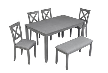 5-Piece Gray Rectangular Wood Top Table Set with Bench Seats 6