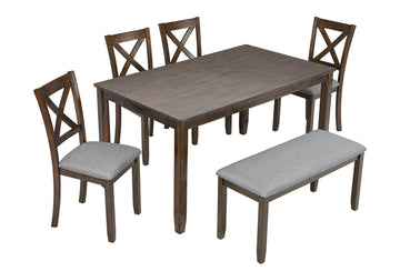 5-Piece Brown Rectangular Wood Top Table Set with Bench Seats 6