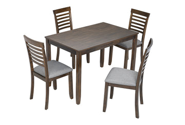 5-Piece Walnut Rectangular Wood Top Table Set Seats 4
