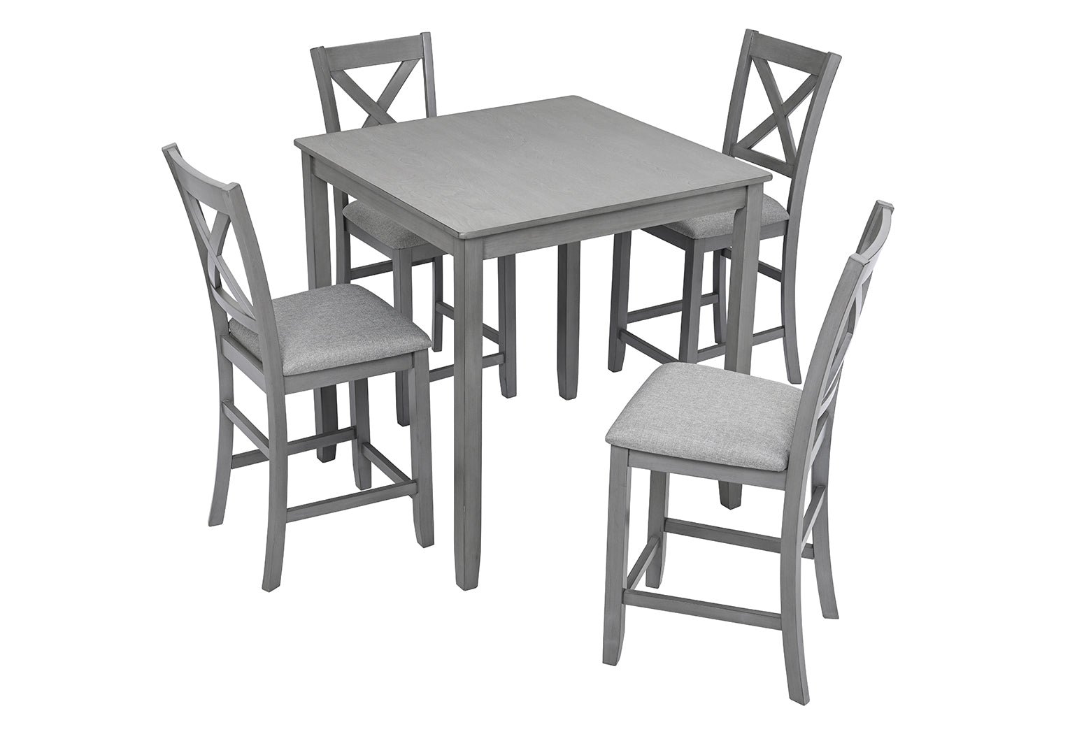 5-Piece Gray Square Wood Top Table Set Seats 4