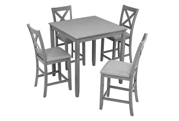 5-Piece Gray Square Wood Top Table Set Seats 4