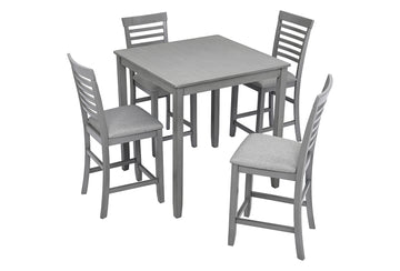 5-Piece Gray Square Wood Top Height Table Set Seats 4