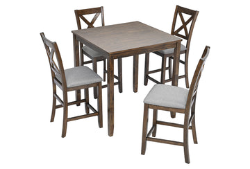 5-Piece Walnut Square Wood Top Kitchen Table Set Seats 4