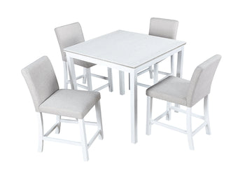 5-Piece White Square Wood Top Kitchen Table Set Seats 4