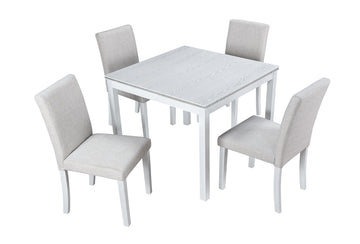 5-Piece White Square Wood Top Kitchen Table Set with 4 Chairs