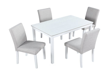 5-Piece White Rectangular Wood Top Kitchen Table Set with 4 Chairs