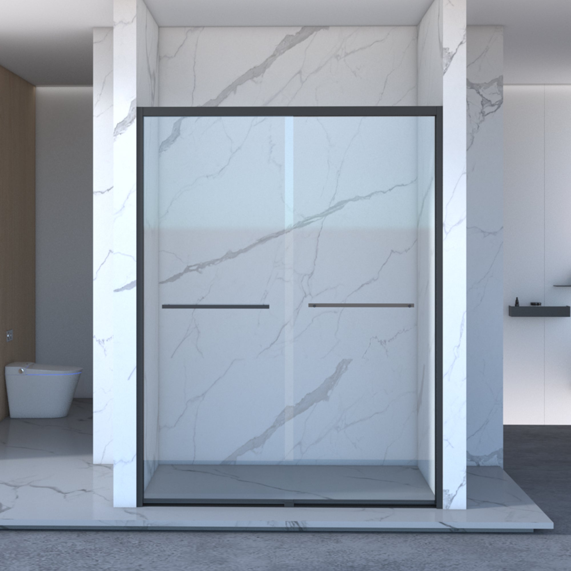 56-60"x70" Aluminum Frame Double Sliding Shower Door, 5/16" Clear Tempered Glass, Matte Black Hardware, Bypass Shower Enclosure