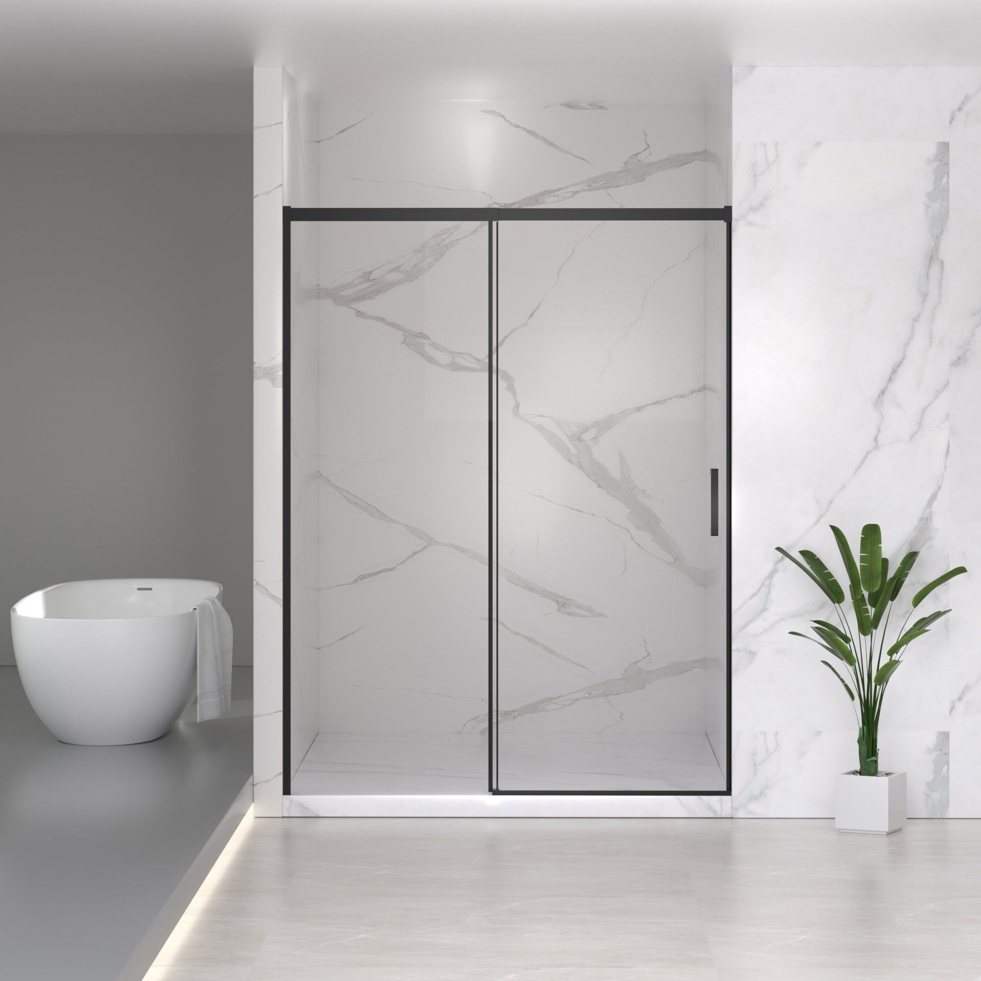 56"-60"W x 74"H Semi-Frameless Sliding Shower Door, 6mm Tempered Glass, Matte Black, Adjustable Width – No Cutting Required