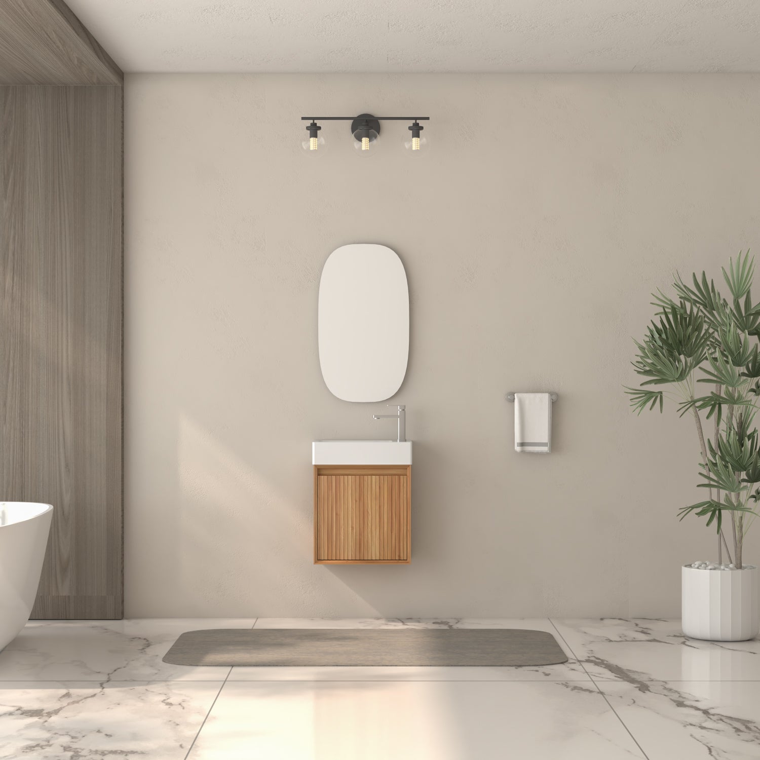 16" Wall-Mounted Bathroom Vanity with White SMC Resin Basin, Acacia Solid Wood Look, Soft-Close Door, Space-Saving Design