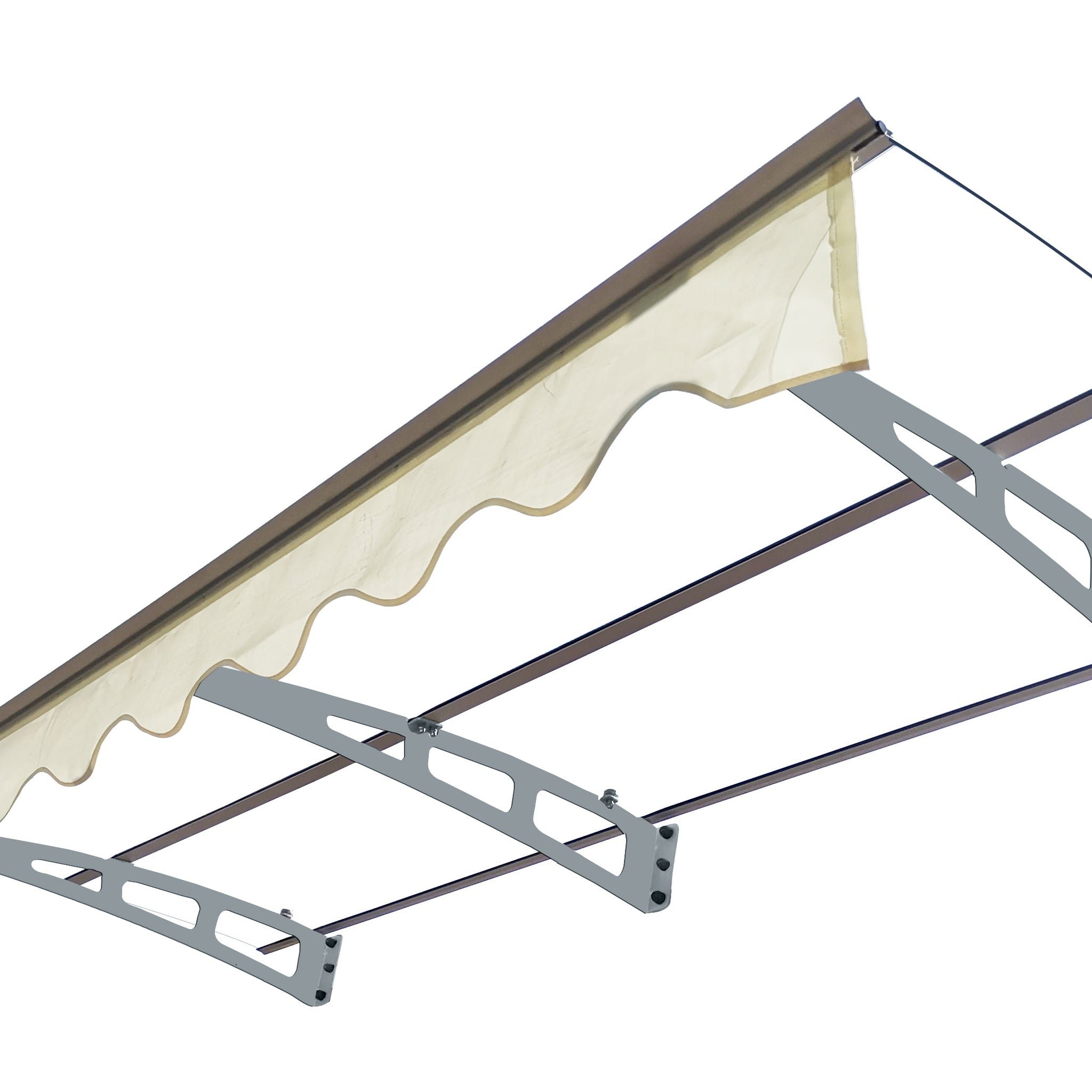 Door Window Awning Canopy Made of 0.137Inch Thick Crystal Solid Polycarbonate Sheet and Aluminum Alloy with Valance in size of 79 Inches Wide x 34 Inches Deep for Wooden Wall House only.