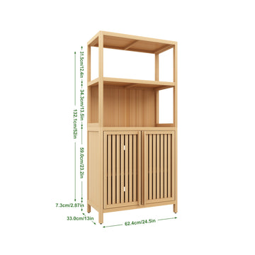 Bamboo Storage Cabinet with Double Doors Freestanding Floor Cabinet Organizer with Open Shelf for Bathroom Living Room Kitchen Entryway Neutral