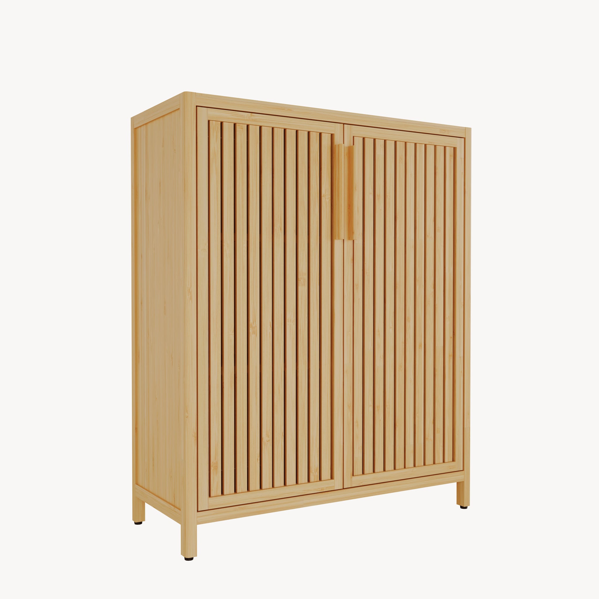 42 Inch Bamboo Storage Cabinet Multi Scene Use Shoe Cabinet and Bathroom Cabinet with Large Capacity and Open Shelves