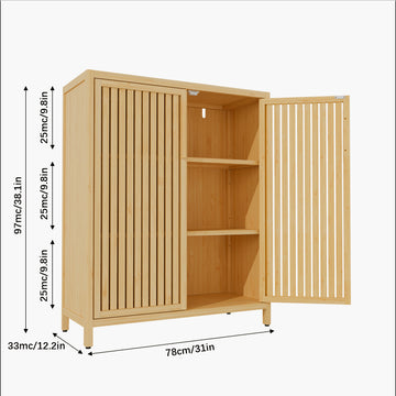 42 Inch Bamboo Storage Cabinet Multi Scene Use Shoe Cabinet and Bathroom Cabinet with Large Capacity and Open Shelves