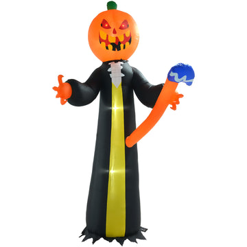10 ft. Halloween Inflatable Pumpkin Head Ghost with Hammer Lighted Waterproof Yard Decoration with LED Lights