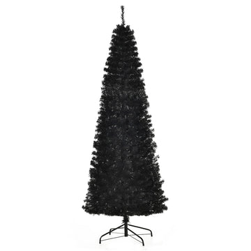 7ft Pencil Christmas Tree Black Slim Douglas Fir with Realistic Branches 818 Tips and Metal Base