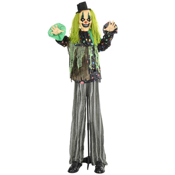 6.1ft Life Size Halloween Animatronic Circus Clown with Motion Sound Activation Light Up Eyes and