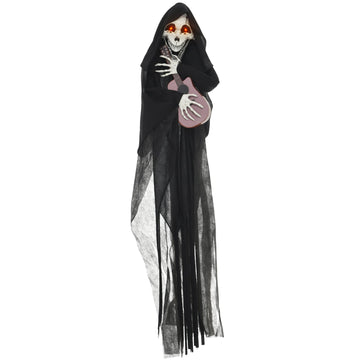 4.3ft Halloween Animatronic Grim Reaper with Guitar Motion Sound Activation Light Up Eyes and Music
