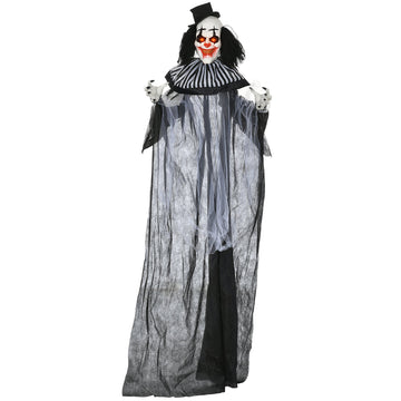 6ft Halloween Animatronic Black and White Striped Clown with Motion Sound Activation Light Up Eyes and Sounds