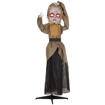 5.2 ft. Halloween Animatronic Doll with Cracked Face Motion Sound Activation Light Up Eyes and Jump Scare Effect