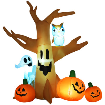 7.5ft Lighted Halloween Inflatable Haunted Tree with Owl Ghost and Pumpkins Waterproof Yard Decoration