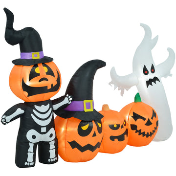 7.5 ft. Halloween Inflatable Pumpkin Ghost Family Lighted Waterproof Outdoor Yard Decoration with LED Lights