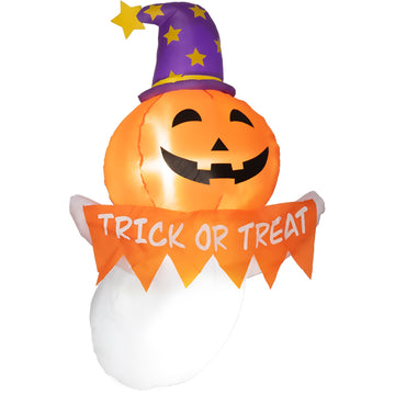 3.4ft Halloween Inflatable Window Sticker Ghost with Orange Face Lighted Waterproof Yard Decoration