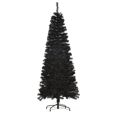 6ft Pencil Christmas Tree Black Slim Douglas Fir with Realistic Branches 618 Tips and Metal Base