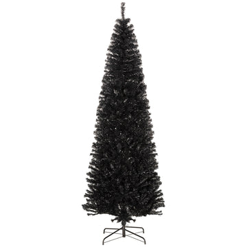 8ft Pencil Christmas Tree Black Slim Douglas Fir with Realistic Branches 1168 Tips and Metal Base