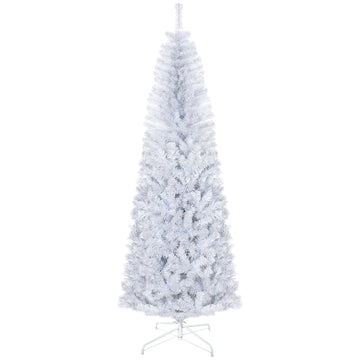 7ft Pencil Christmas Tree White Slim Douglas Fir with Realistic Branches 818 Tips and Metal Base