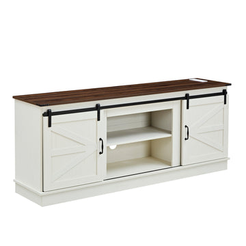 Farmhouse TV Stand for 65 70 75 Inch TVs with Outlets Modern Entertainment Center with Sliding Barn Door