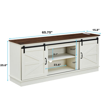 Farmhouse TV Stand for 65 70 75 Inch TVs with Outlets Modern Entertainment Center with Sliding Barn Door