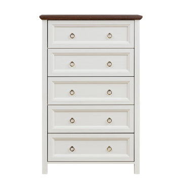 Farmhouse 5 Drawers Dresser Rustic Wood Tall Chest Storage Organizer for Bedroom Living Room Hallway