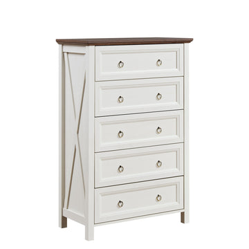 Farmhouse 5 Drawers Dresser Rustic Wood Tall Chest Storage Organizer for Bedroom Living Room Hallway