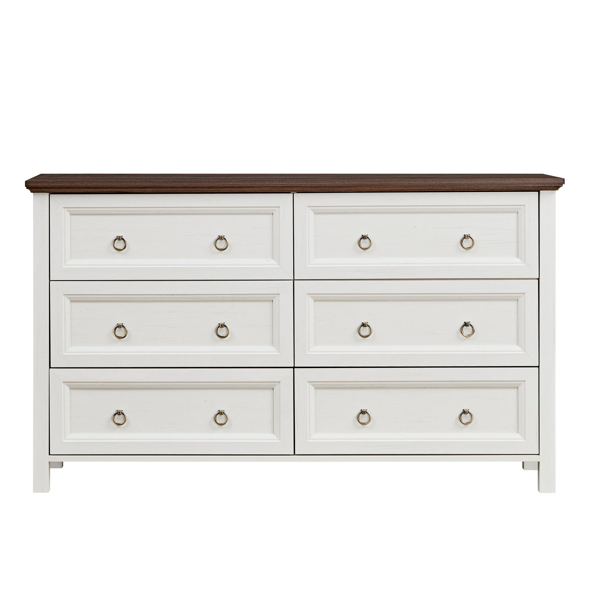 Farmhouse 6 Drawers Dresser Rustic Wood Wide Chest Storage Organizer for Bedroom Living Room Hallway