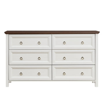 Farmhouse 6 Drawers Dresser Rustic Wood Wide Chest Storage Organizer for Bedroom Living Room Hallway