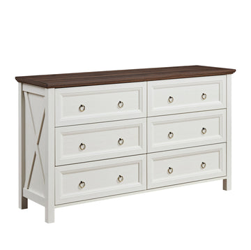 Farmhouse 6 Drawers Dresser Rustic Wood Wide Chest Storage Organizer for Bedroom Living Room Hallway