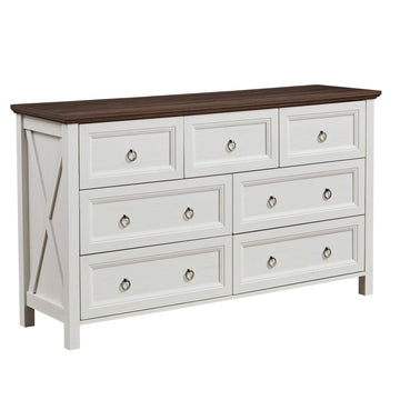 Farmhouse 7 Drawers Dresser Rustic Wood Chest TV Stand Storage Organizer for Bedroom Living Room Hallway