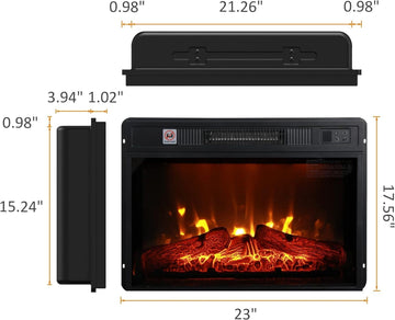 23 Inch Electric Fireplace Insert 3D Infrared Heater with Remote Control Adjustable Realistic Logs and Flames Indoor 1400W